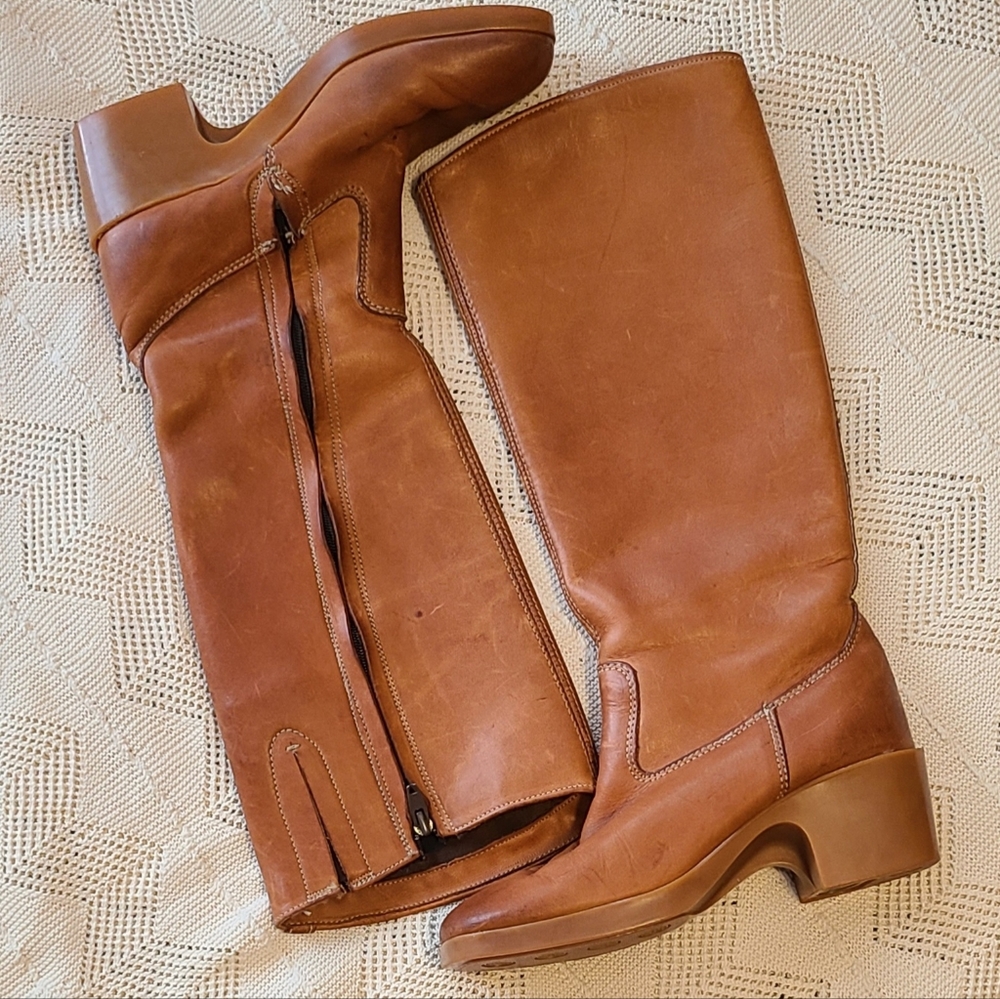 VINTAGE Bass 1970'S CAMPUS Tall BOOTS Leather Square Toe Size 7.5